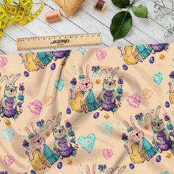 Ткань мембрана пасхальные кролики с сердечками