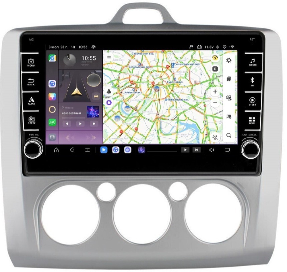 Магнитола для Ford Focus II 2004-2011 (кондиционер) - Carmedia OL-9201-M (кнопки и крутилки) Android 13, TS20, 6+128Гб, CarPlay, 4G SIM-слот