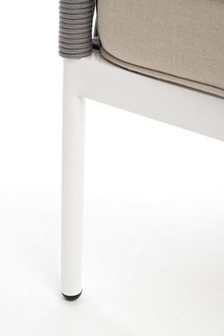 "Канны" диван 3-местный плетеный из роупа, каркас алюминий белый муар, роуп светло-серый круглый, ткань бежевая 15052