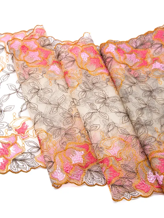 05-130 ОПТ Вышивка на неэл. сетке 24 см, телесный/коралл/розовый