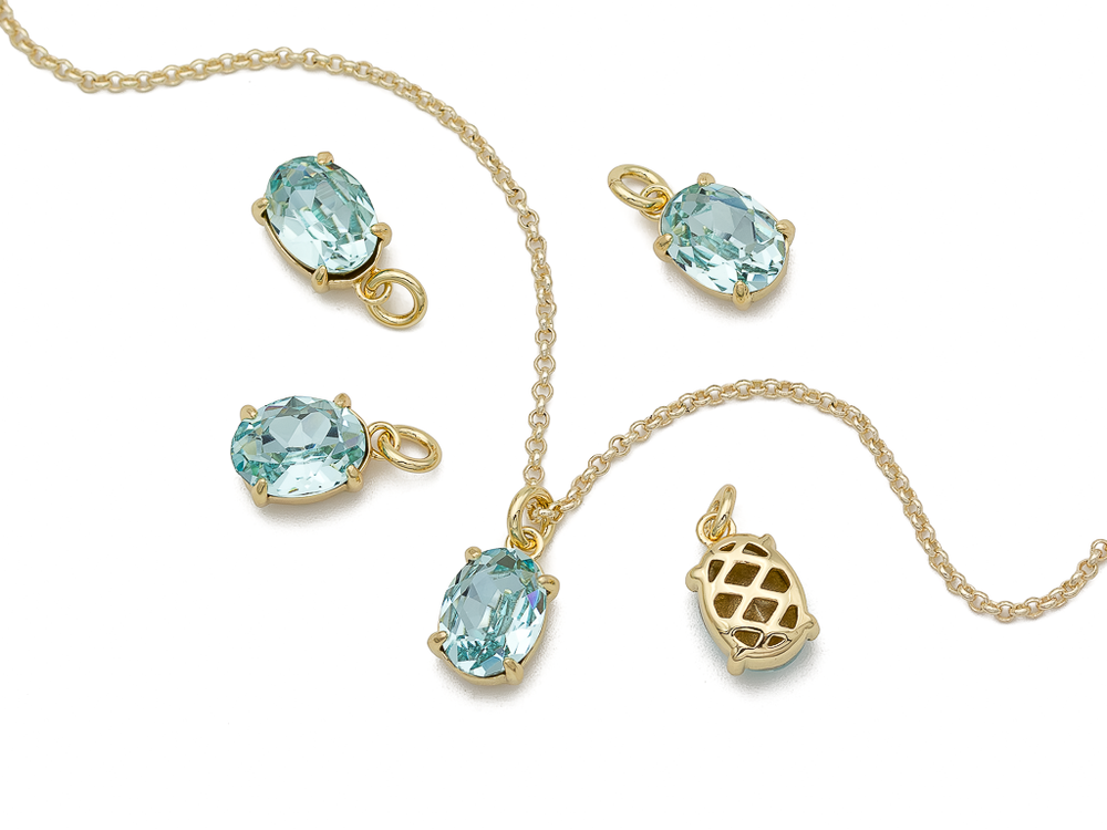 Подвеска Овальная с бирюзовым кристаллом, 10мм