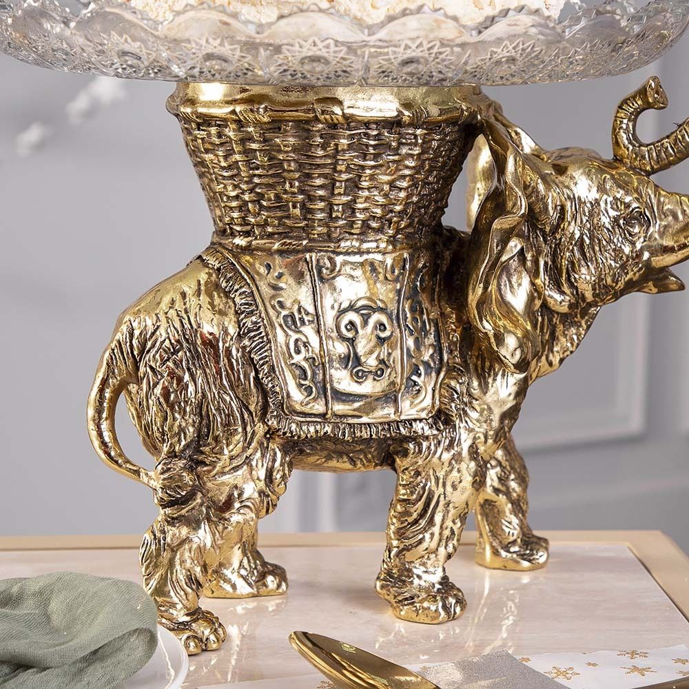Фруктовница Слон Джайпурарт Бронза со стеклянной чашей