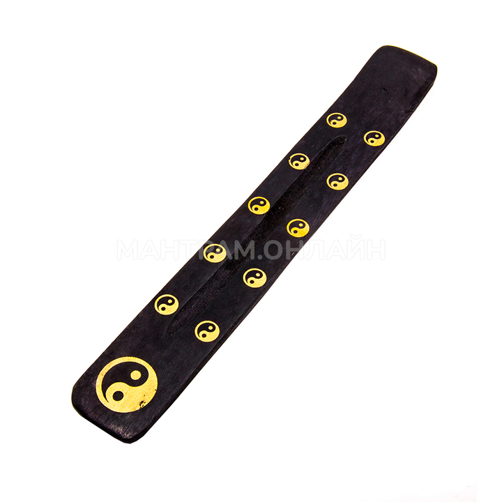 Подставка под благовония Лыжа Инь-Ян однополосная, дерево цвет черный, рисунок золотой