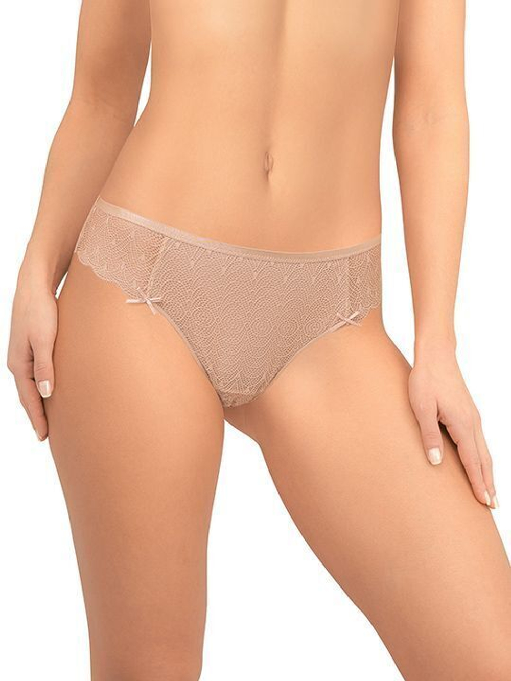 Кружевные трусики-бразилиана с бантиками (Размер: S) (Цвет: молочный)