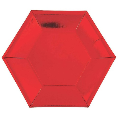 Тарелка фольгированная в форме шестигранника в красном цвете, 12 см, 8 шт