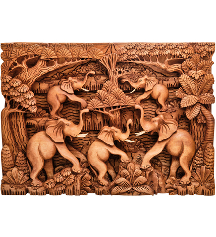 17-003_A Панно резное «Пять слонов - символ мудрости» (суар, о.Бали)