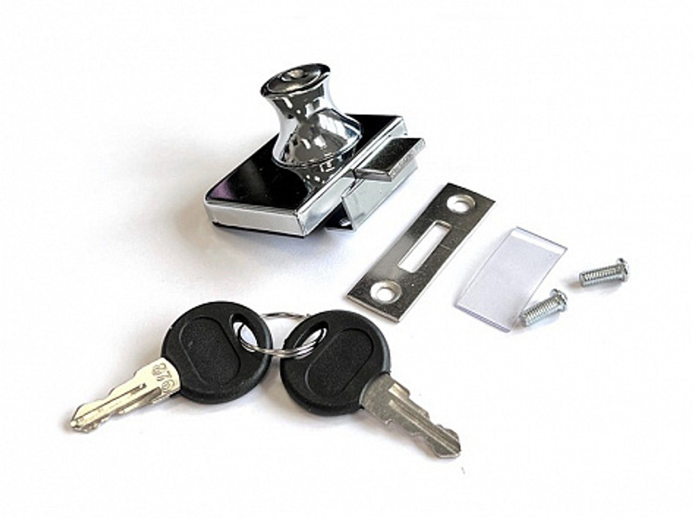 Замок меб для двух стеклянных дверей с отв планкой, сталь, хром, №805