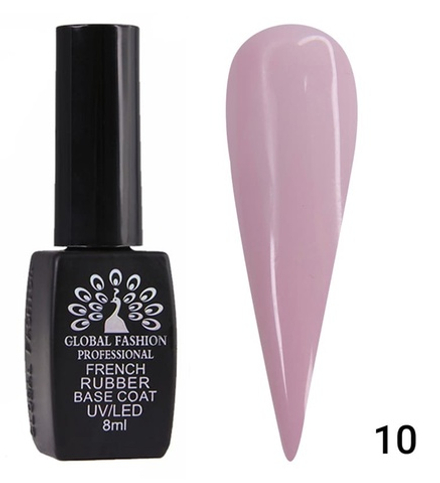 GLOBAL FASHION, КАУЧУКОВАЯ БАЗА ДЛЯ ГЕЛЬ-ЛАКА ФРЕНЧ (RUBBER BASE COAT FRENCH) 8 МЛ, 10