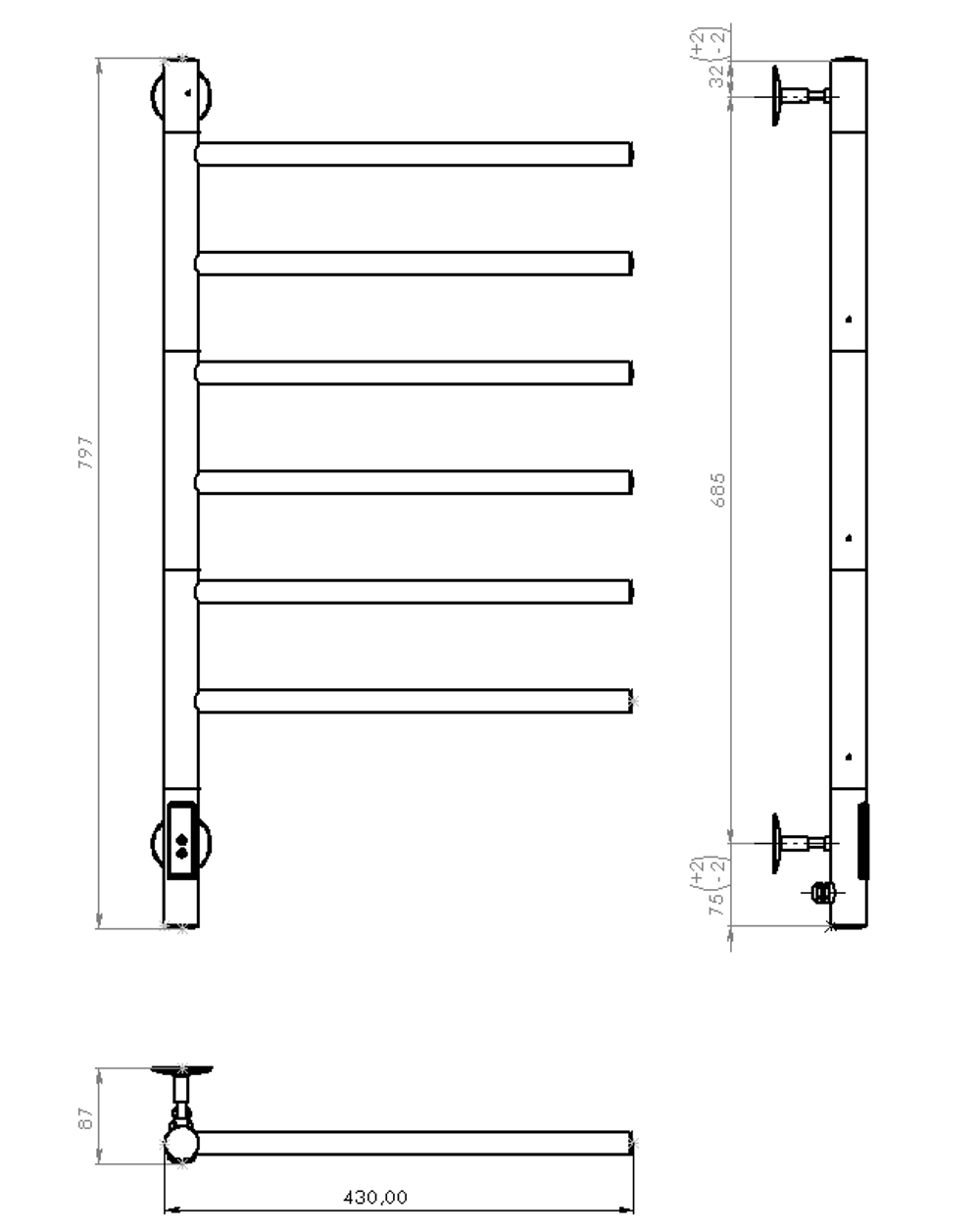 Полотенцесушитель электрический Vincea VTD-1S2CE 43х80, хром, таймер