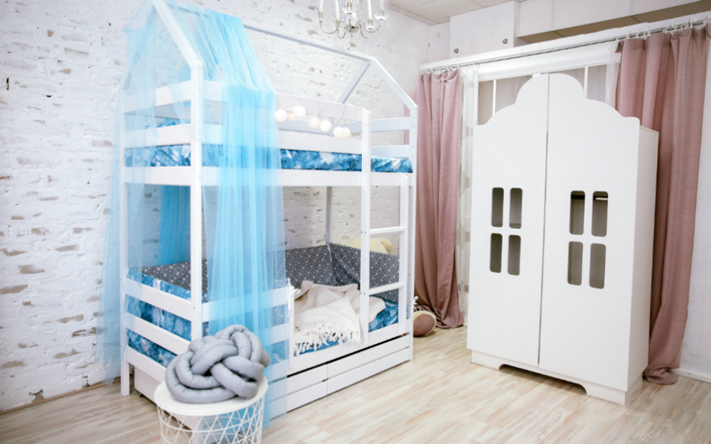 Шкаф 2-х дверный с ящиком 1000 Домик белый/белый софт