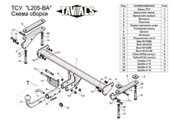 Фаркоп(прицепное) Tavials для LAND ROVER FREELANDER (2006-2015) (С БЫСТРОСЪЕМНЫМ ШАРОМ) (паспорт и сертификат)(без электрики)T-L205-BA