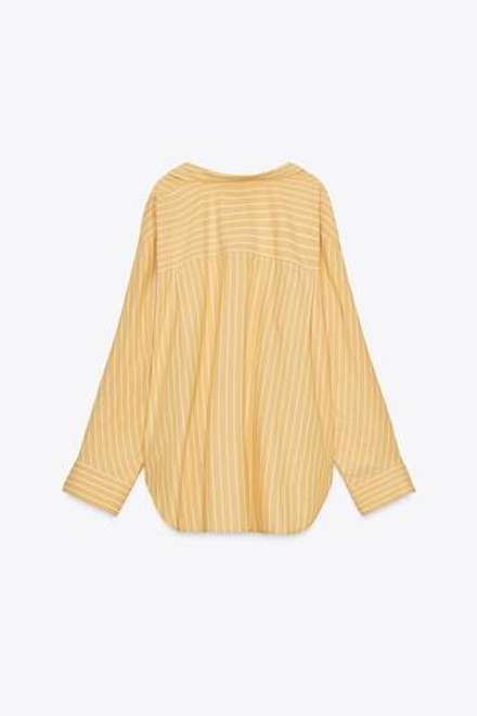 ZARA ПОПЛИНОВАЯ РУБАШКА ОВЕРСАЙЗ В ПОЛОСКУ, ГОРЧИЧНЫЙ