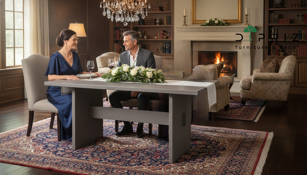 Обеденный стол "Гамбург" 200 см — массив дерева, светло-серый цвет