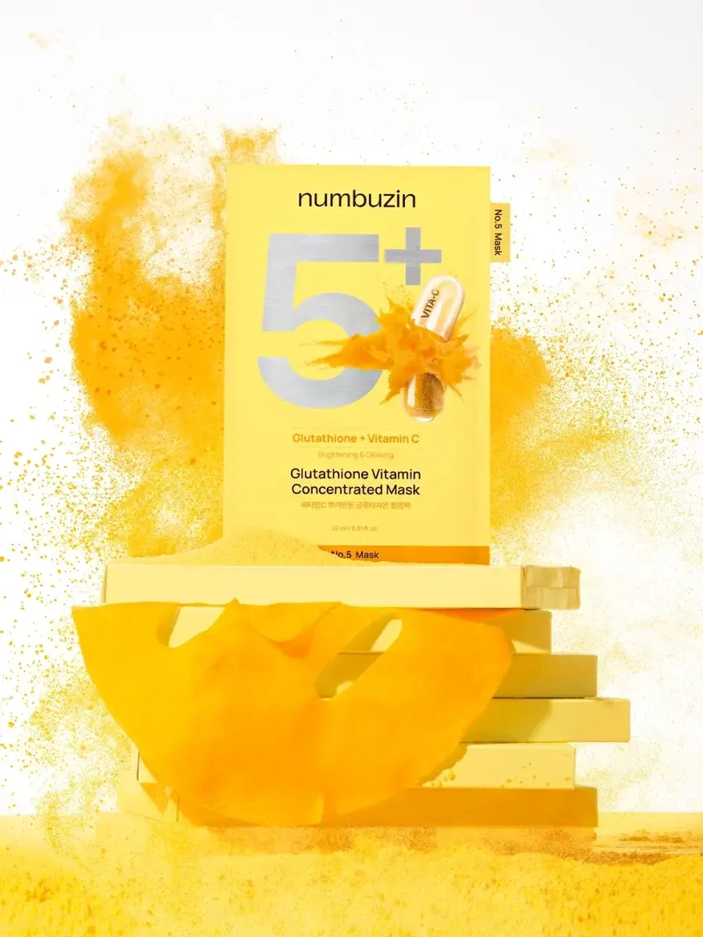 Numbuzin Осветляющая тканевая маска с глутатионом и витамином С для сияния кожи No.5 Glutathione Vitamin Concentrated Mask 27 мл х 5 шт