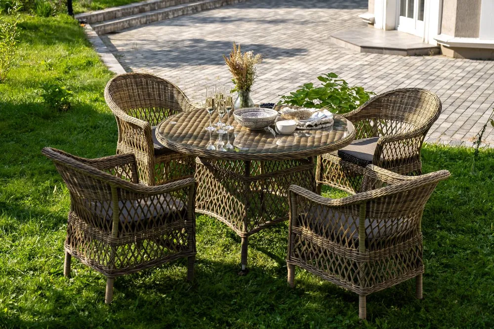 "Дольче" обеденная группа из искусственного ротанга, цвет соломенный