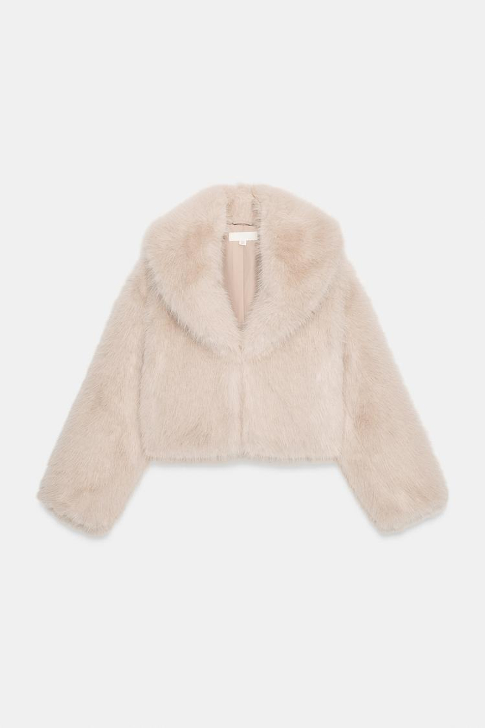 ZARA ШУБА ИЗ ИСКУССТВЕННОГО МЕХА С ВОРОТНИКОМ, ЭКРЮ