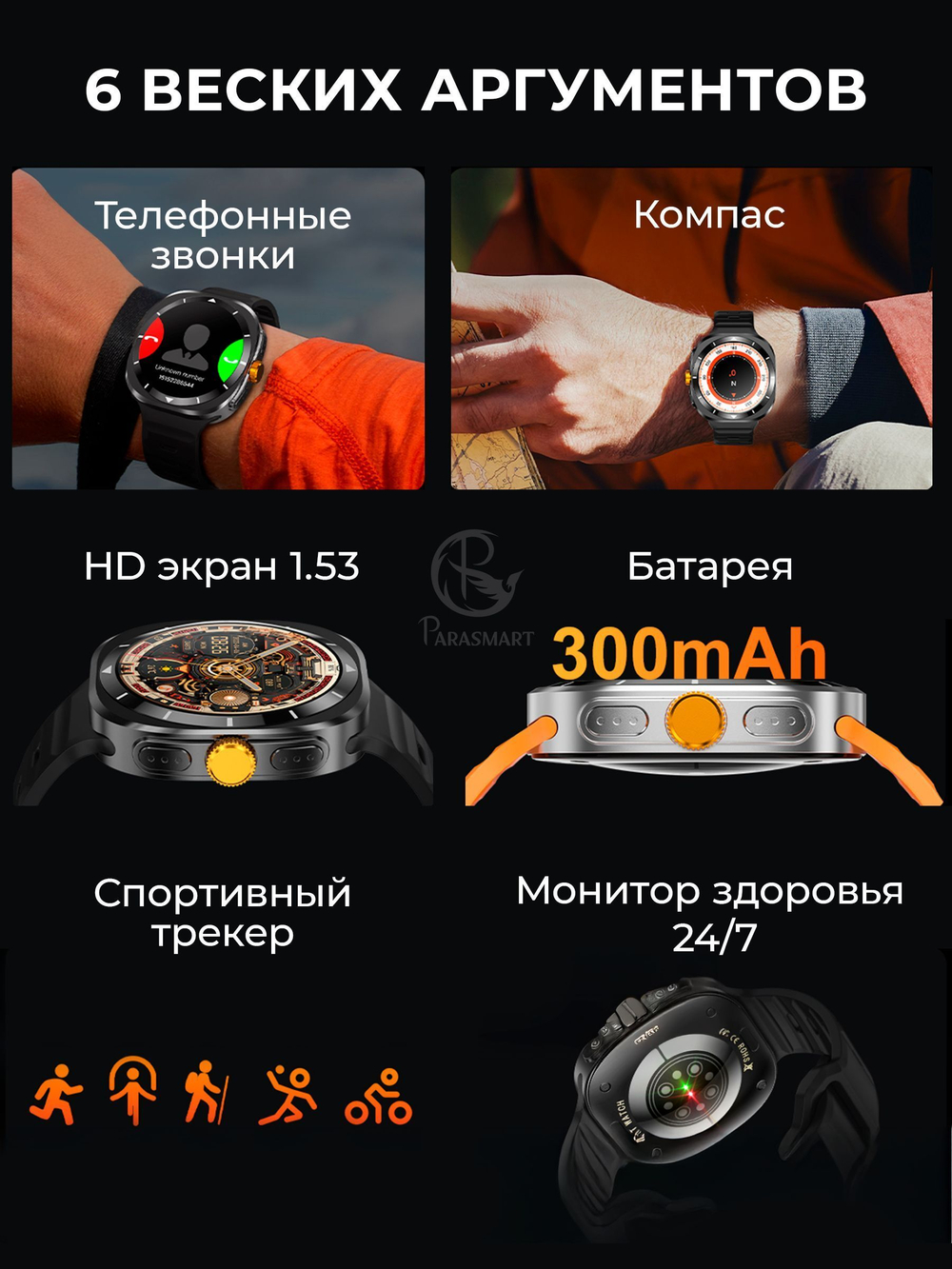 Смарт часы PARASMART CUBE F7 Ultra (металлический блочный браслет, черный)