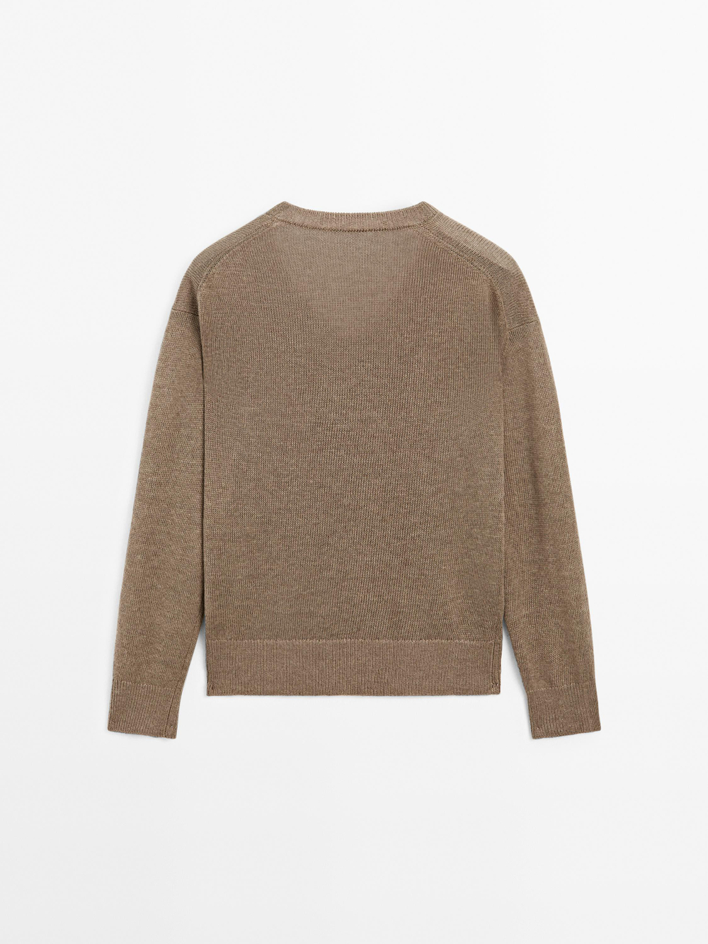 Massimo Dutti Вязаный свитер с длинными рукавами и V-образным вырезом, коричневый