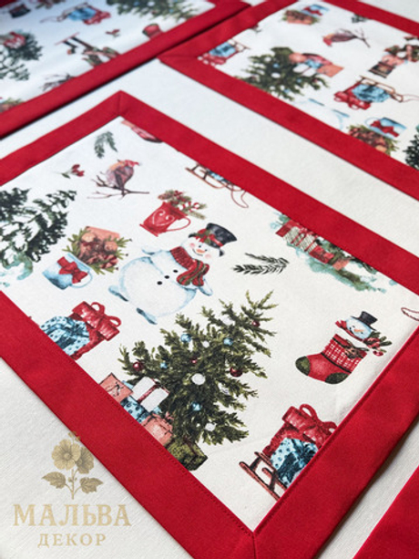 Ланчматы "Новый год" 45х35 см двусторонние, жесткие из ткани Duck