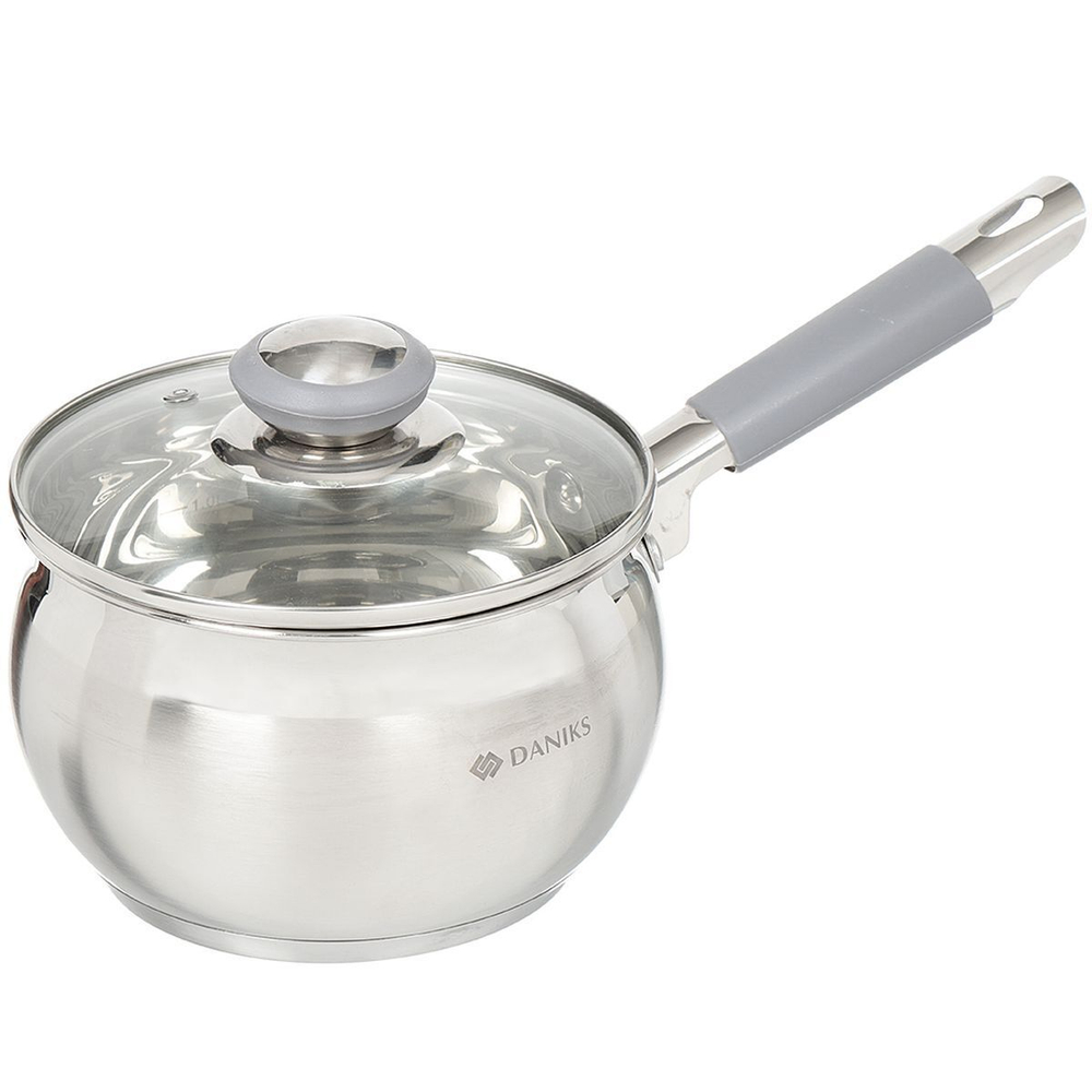 Ковш нерж, 2 л, крышка стекло, силикон ручка, индукц, Daniks, Модерн серый, SD-16SN