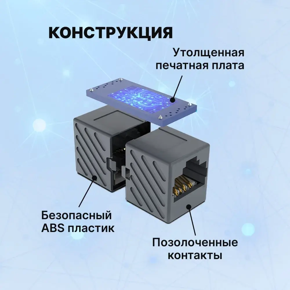 Соединитель RJ45 F (мама) / RJ45 F (мама) 8p8c cat.6 Vention для соединения двух патч-кордов, для интернет-кабеля арт. VAM650