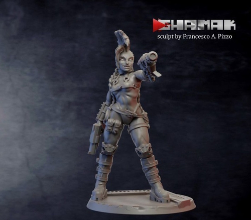 Necromunda Escher Gang Бандитка Эшер №8 с двумя пистолетами  миниатюра для dnd, днд, pathfinder, фентези, Настольная игра, НРИ, Варгейм, РПГ