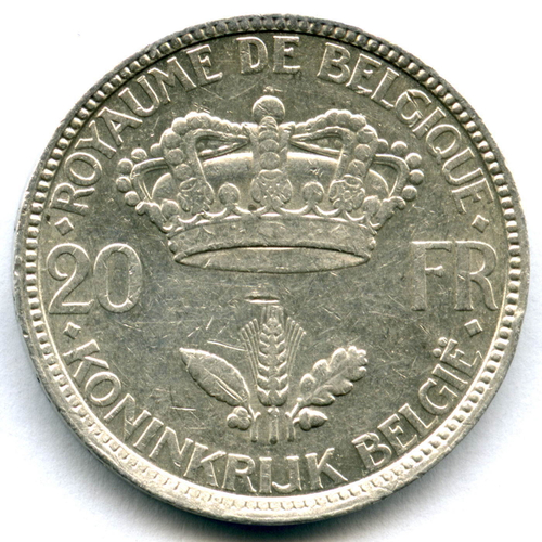 20 франков 1935. Бельгия (VF-XF)