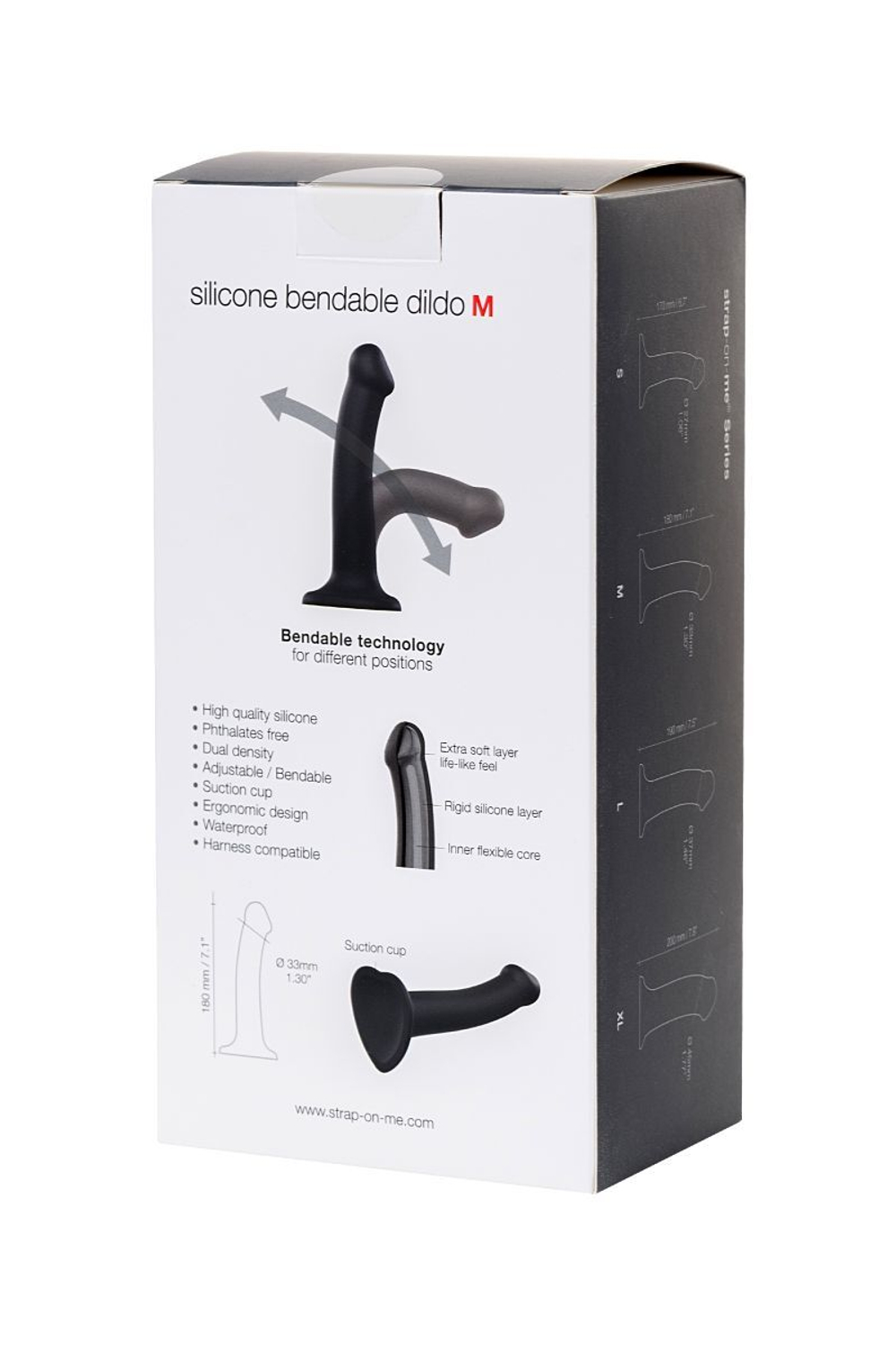 Черный фаллос на присоске Silicone Bendable Dildo M - 18 см.