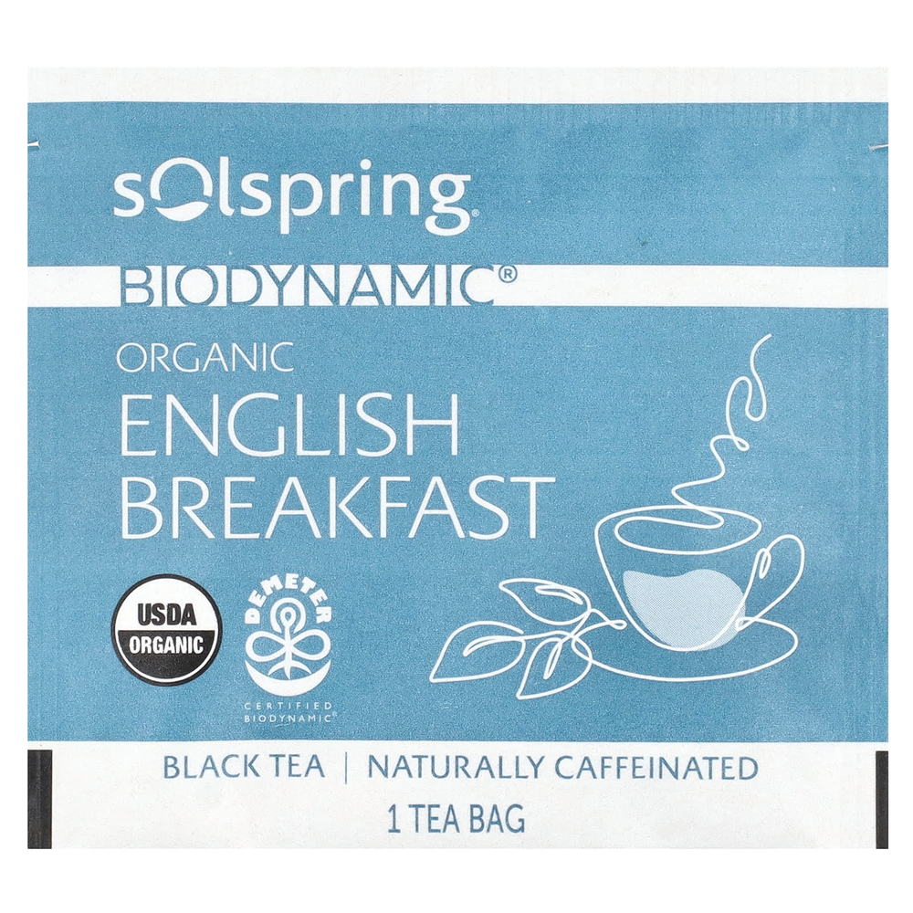 Dr. Mercola, Solspring®, Biodynamic®, органический черный чай, английский завтрак, 18 чайных пакетиков, 36 г (1,27 унции)