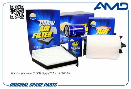 Комплект фильтров Skoda Octavia II с 2004 г. (воздуш. + масл.+ салон.) (AMD)