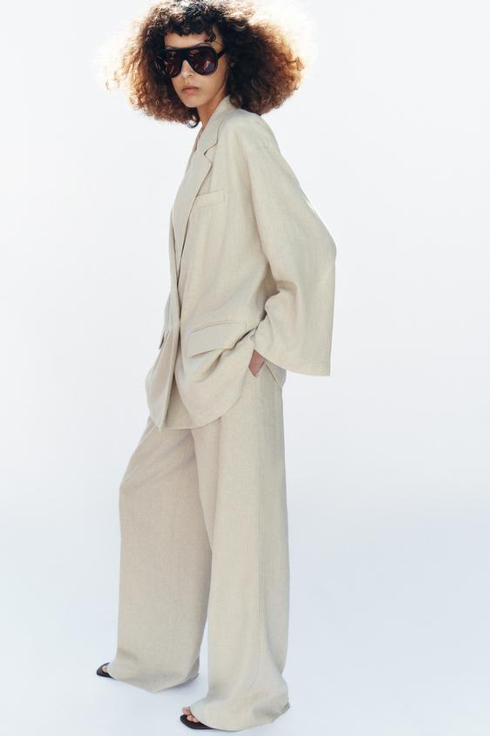 ZARA ПРЯМЫЕ БРЮКИ ИЗ ЛЬНА, СВЕТЛО-БЕЖЕВЫЙ