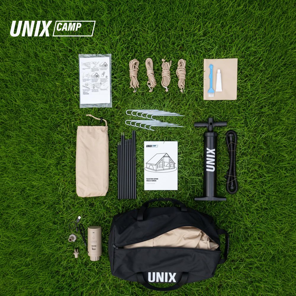 Надувная палатка UNIX Camp Vega 3х2 бежевый (+ навес)