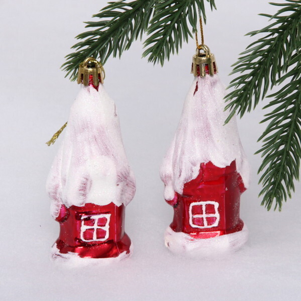 Елочные игрушки «Загадочный домик» 9 см (набор 2 шт), Красный