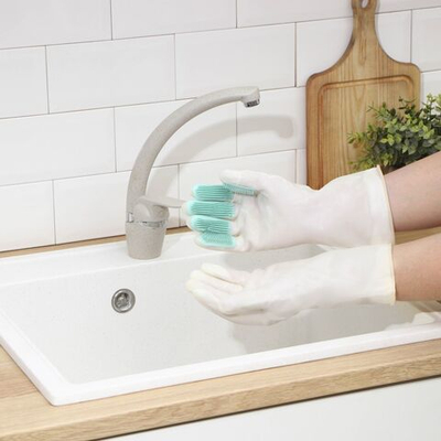 Белые хозяйственные перчатки с щётками и подкладом (размер L) (Цвет: не задано)