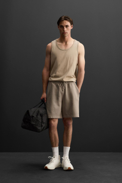 ZARA МАЙКА ИЗ ХЛОПКА, ПЕСОЧНЫЙ