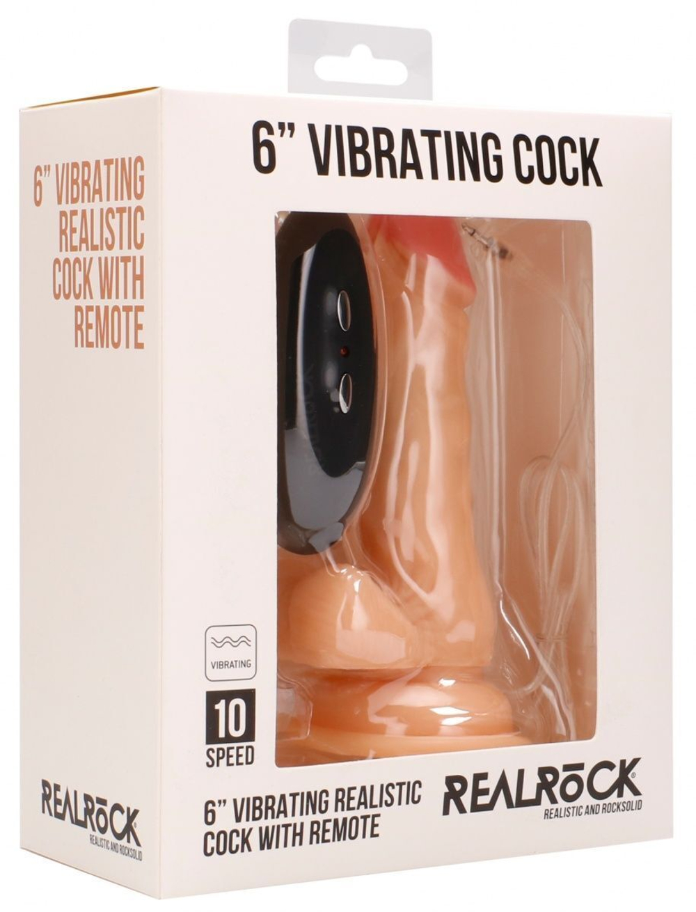 Телесный вибратор-реалистик Vibrating Realistic Cock 6 With Scrotum - 15 см. (Цвет: телесный)