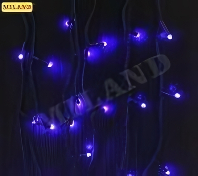 Гирлянда-штора шир.4,2 м, дл.40см и 65см, тёмная нить,200 неон. синих ламп, 8 реж.