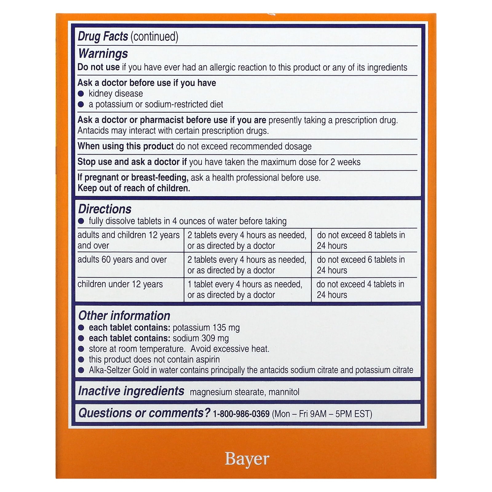 Alka-Seltzer, Gold, 36 шипучих таблеток