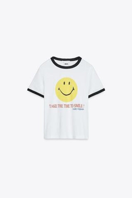 ZARA ФУТБОЛКА С ПРИНТОМ SMILEY®, ЖЕЛТОВАТО-БЕЛЫЙ