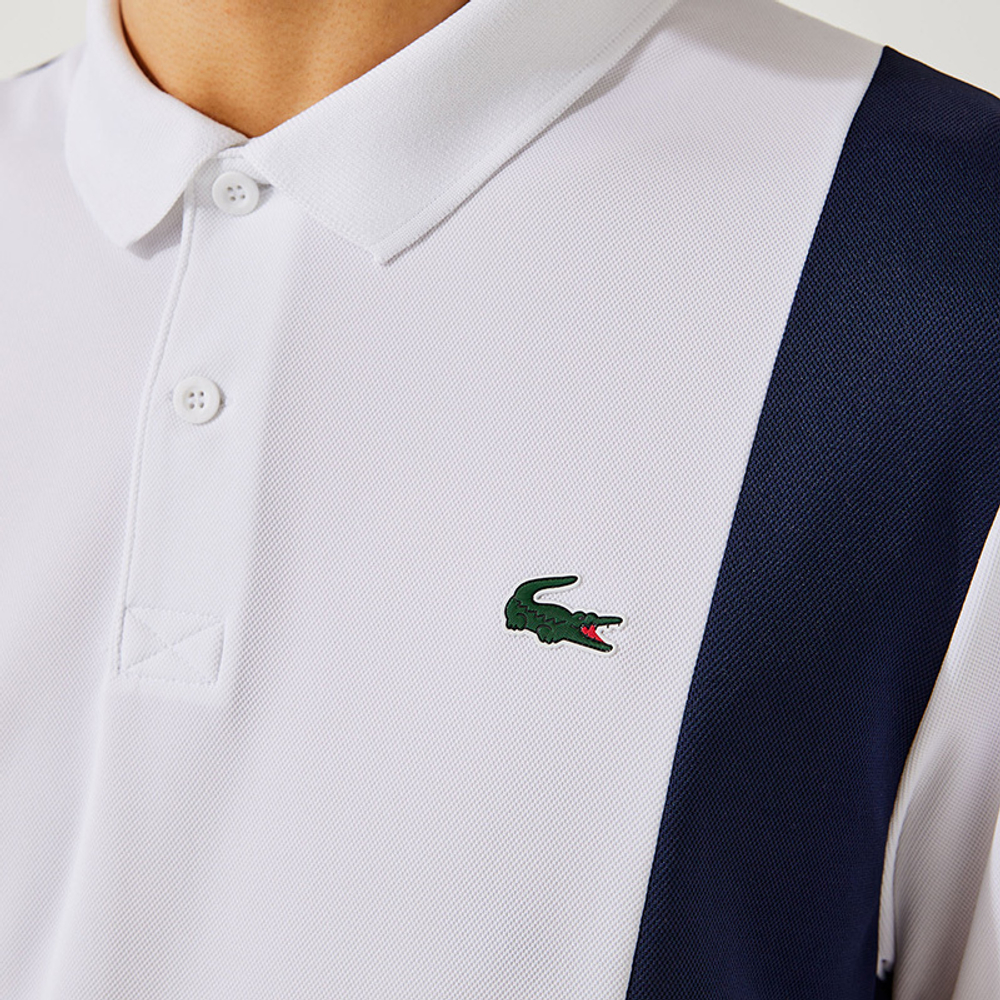 Мужское поло теннисное Lacoste SPORT Gaphic Breathable And Resistant Piqué Polo Shirt - white/navy blue