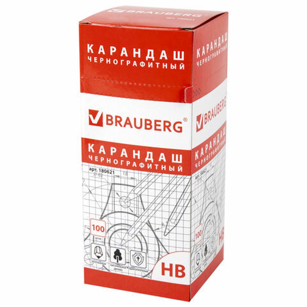 Карандаш чернографитный BRAUBERG, 1 шт., "Touch line", НВ, без резинки, корпус черный, заточенный, 180621
