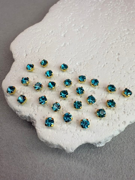 Шатоны 4 мм, Аквамарин в золоте, 25 шт