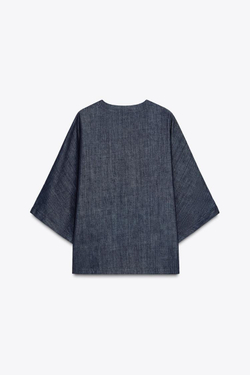 ZARA СВОБОДНАЯ ДЖИНСОВАЯ РУБАШКА — ZW COLLECTION, СИНИЙ