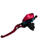 Ручка тормоза левая красная (перепускной болт М10) с креплением зеркала М8 для электровелосипеда