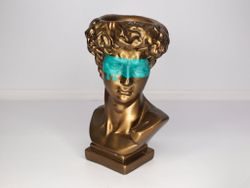 Кашпо - органайзер "Бюст Давида с маской" большой, бронза, бирюзовый, 28с
