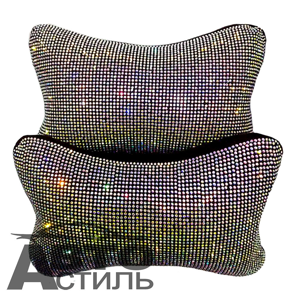 Подушки на подголовник Coolpart - DIAMOND (2шт) - P20-WT - Замша черный +Белые Стразы