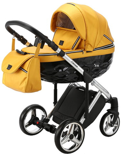 Детская коляска Adamex Chantal Special Edition Deluxe 2 в 1 C120 (ЖЕЛТО-ЗОЛОТ.КОЖА ХРОМ.РАМА)