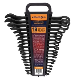 Ключи комбинированные, набор 18пр. (8-19, 21, 22, 24, 27, 30, 32мм) MEGATOOLS MT-5181MP BLACK