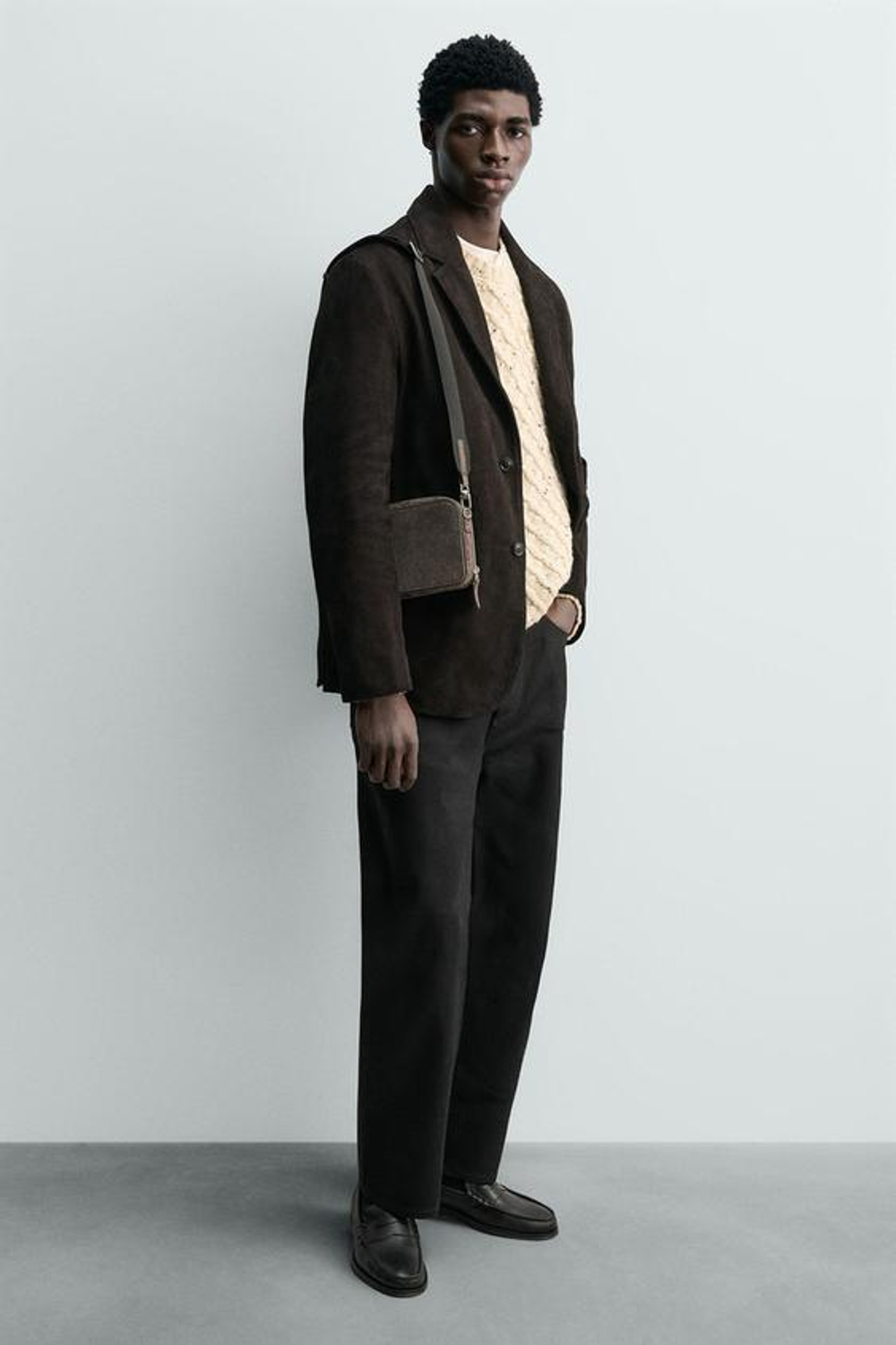 ZARA КОЖАНАЯ СУМКА С ПЛЕЧЕВЫМ РЕМНЕМ, СЕРЫЙ