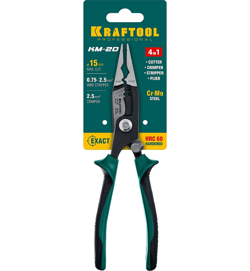 KRAFTOOL KM-20, резка, d 15мм, зачистка 0.75 - 2.5 мм2, клещи многофункциональные (23336-20)